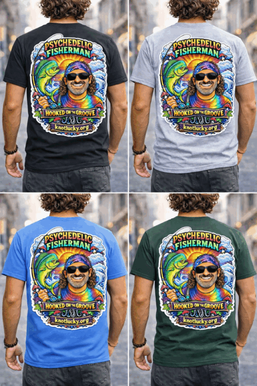 Psychedelic Fisherman Tee — “Hooked on the Groove” (Solid)